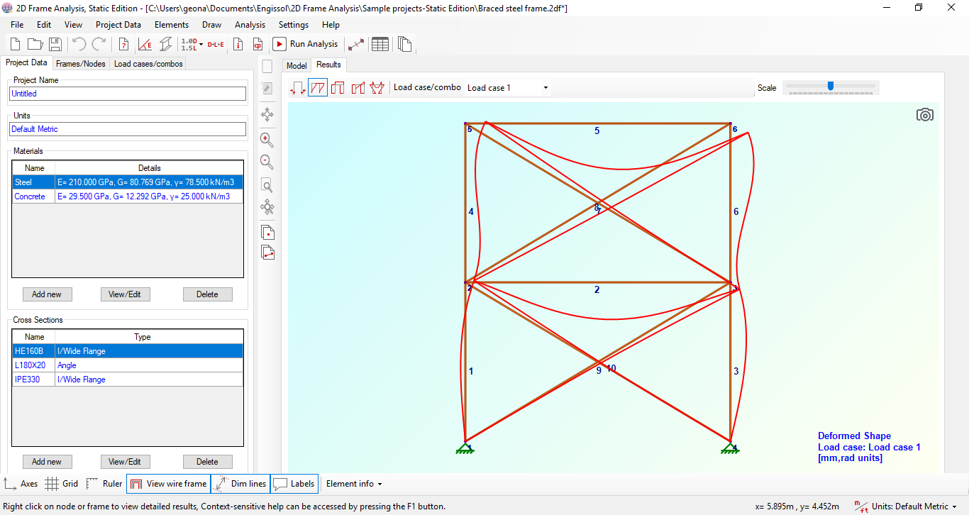 2D Frame Analysis Static Edition screenshot
