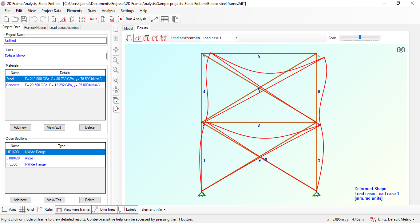 2D Frame Analysis Static Edition software