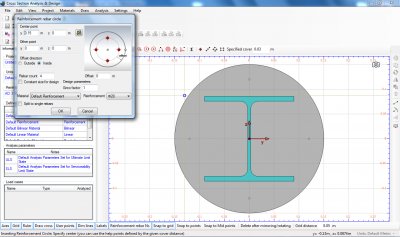 Inserting a circular reinforcement bar pattern. Cover distance is set to 3 cm.