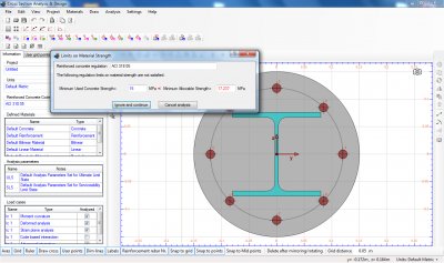 Check of material strength limits accorring to selected reinforced concrete regulation (here: ACI 318-05)