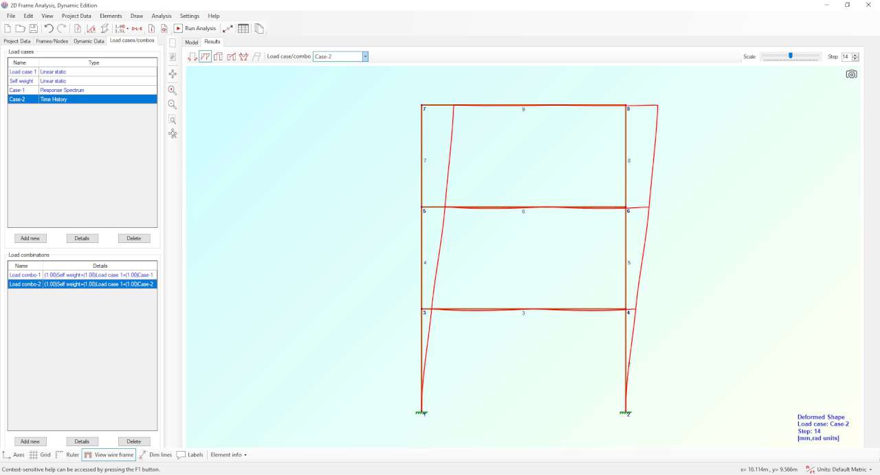 Deformed shape for specified step of time history case