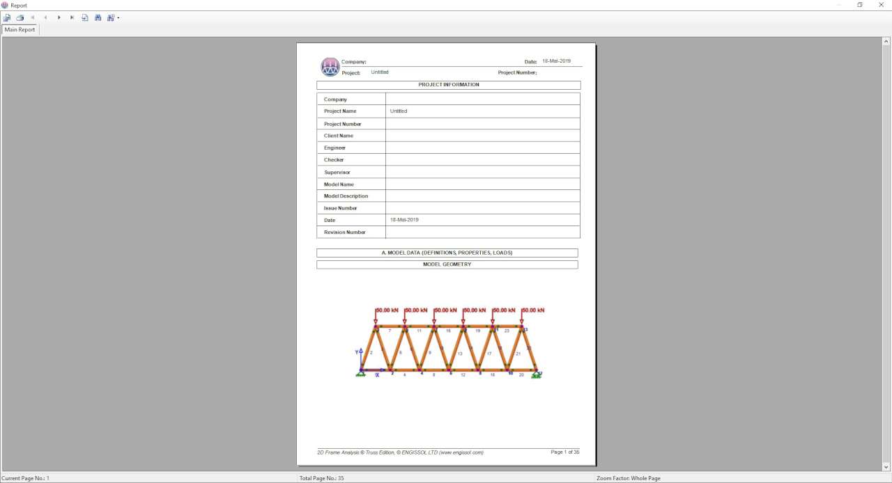 Calculation report, exportable to PDF, Word, Excel