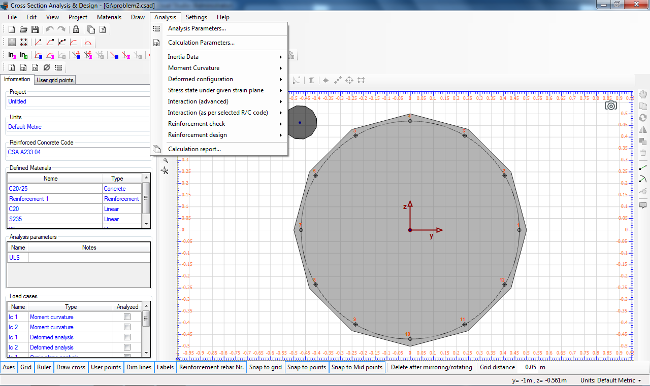 Available analysis types for cross section