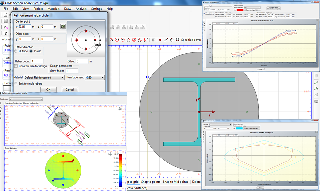 Software for moment curvature analysis of reinforced concrete column, Interaction diagram and Reinforcement design