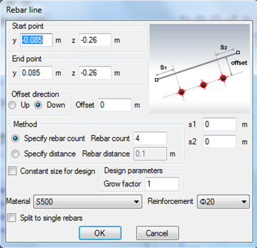 Setting properties of reinforcement bar line