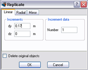 Replicate a rebar line at a horizontal distance of 17 cm