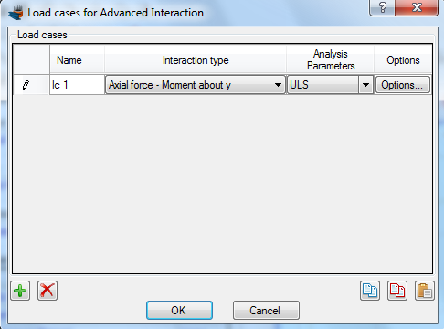 Definition of a new load case for advanced interaction analysis in terms of Axial force vs. Moment about Y