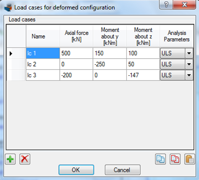 Definition of 3 load cases for the analysis