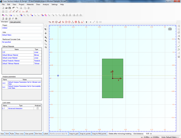 The rectangle that corresponds to the web of the timber section is displayed in the drawing area