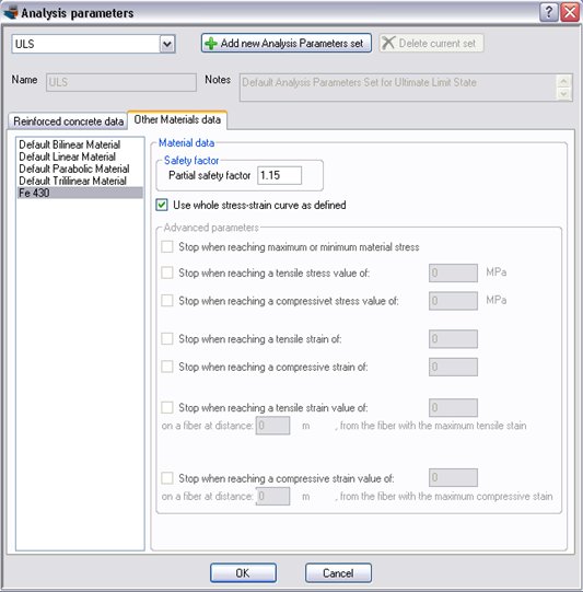 Setting a partial safety factor of 1.15 for jacket steel in the corresponding Analysis Parameters set