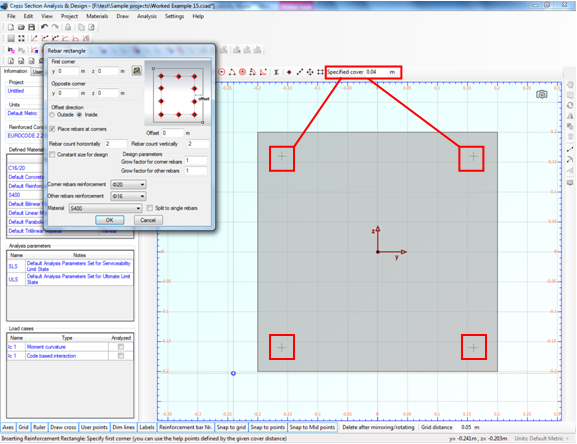 Inserting a rebar rectangle taking advantage of the snap at specified cover distance