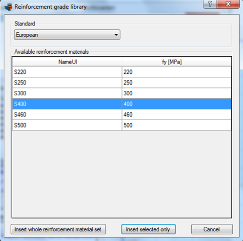 Importing a S400 reinforcement grade according to European standard