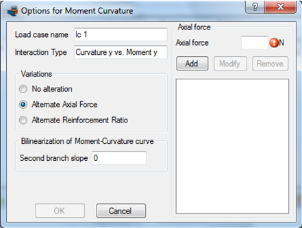 Specifying options for the Moment Curvature analysis