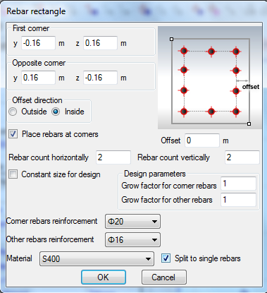 Properties of rebar rectangle