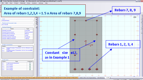 Example of rebar size constaints