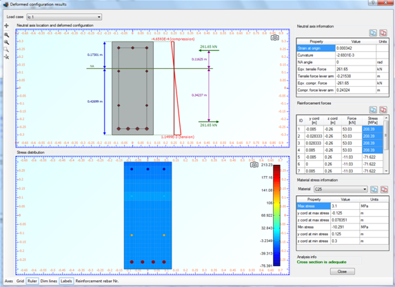 Reporting of reinforcement forces, maximum developed stresses, neutral axis information etc.