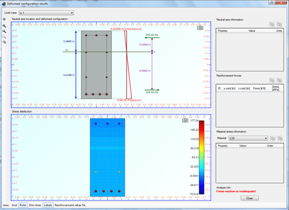 Cross section is inadequate for load case 1, after the application of the stress limit