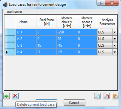 Delete existing load cases