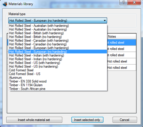 Importing a European hot rolled steel grade from library