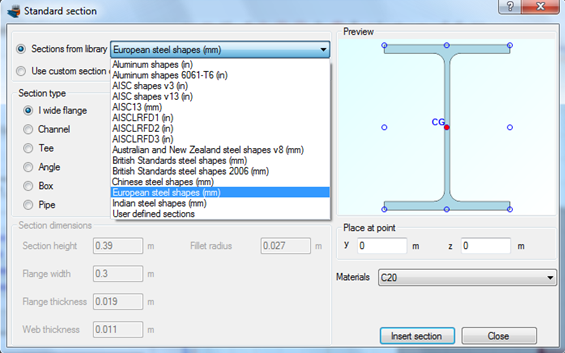 Importing a European wide flange steel section from library