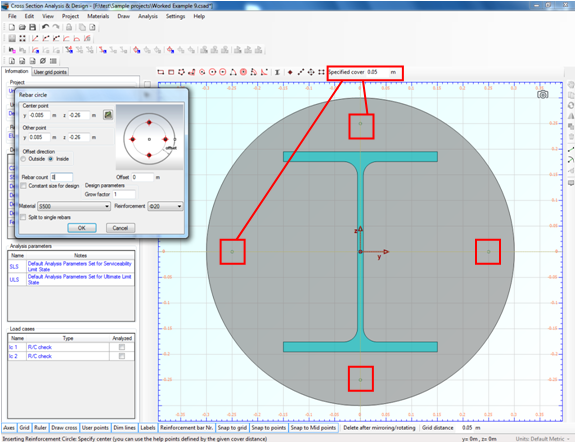 Inserting a rebar circle taking advantage of the snap at specified cover distance