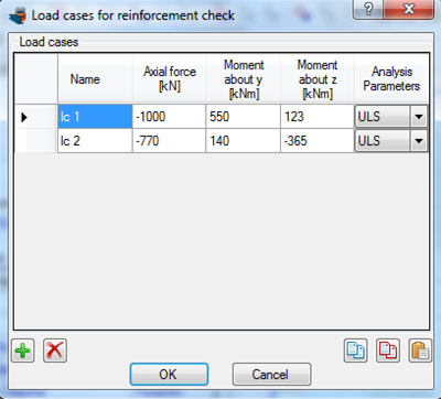 Specifying load cases for reinforcement check
