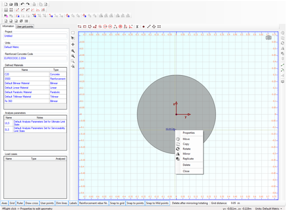 Showing properties of circular concrete section part